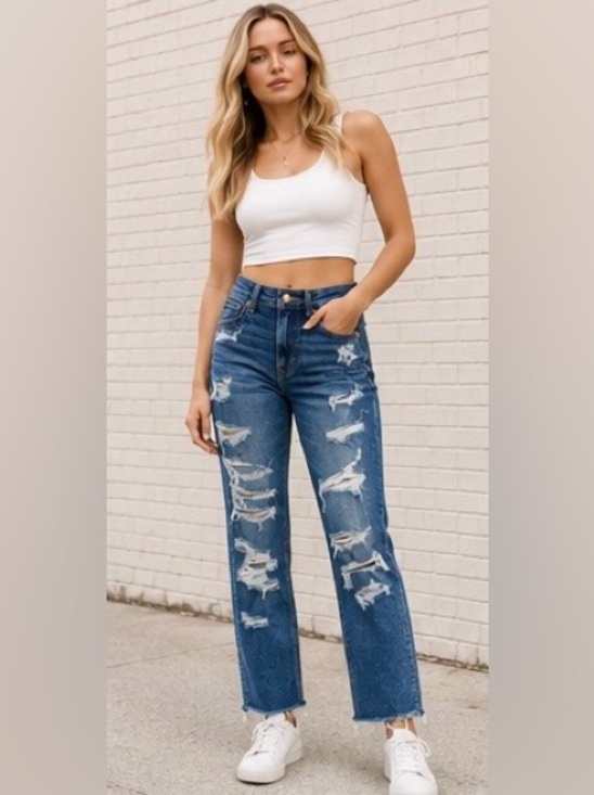 American Eagle Outfitters Denim - American Eagle Size 2 Regular Distressed High Rise Straight Leg Jeans